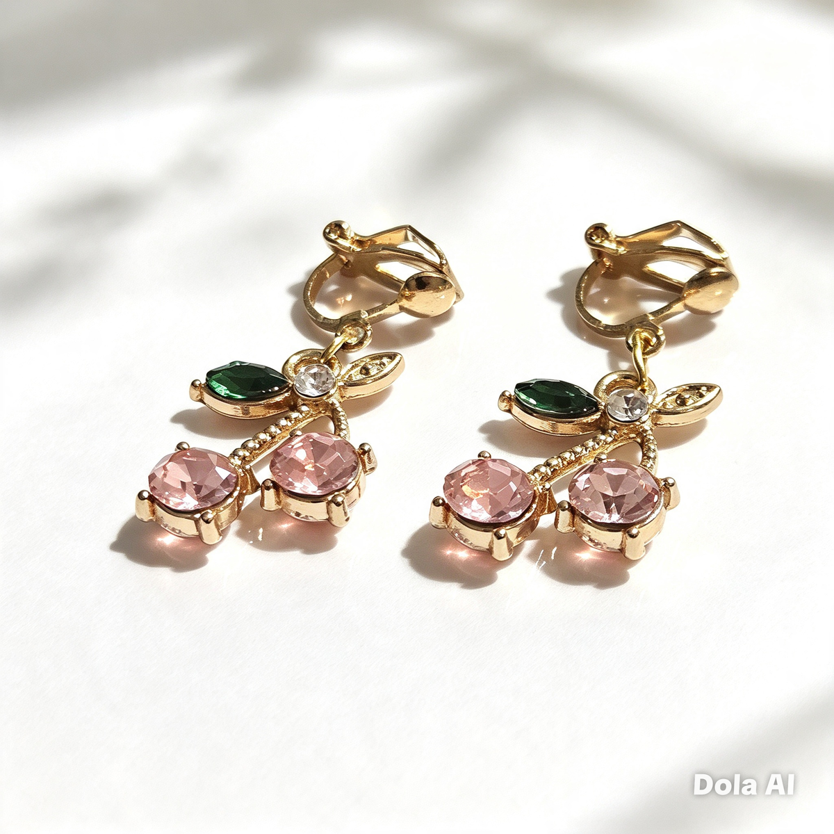 Gold Cherry Clip On Earrings, Sparkly Crystal Fruit Dangles, No Pierce Jewelry for Women, Cute Pink Blue Purple Cherry Drop Earrings