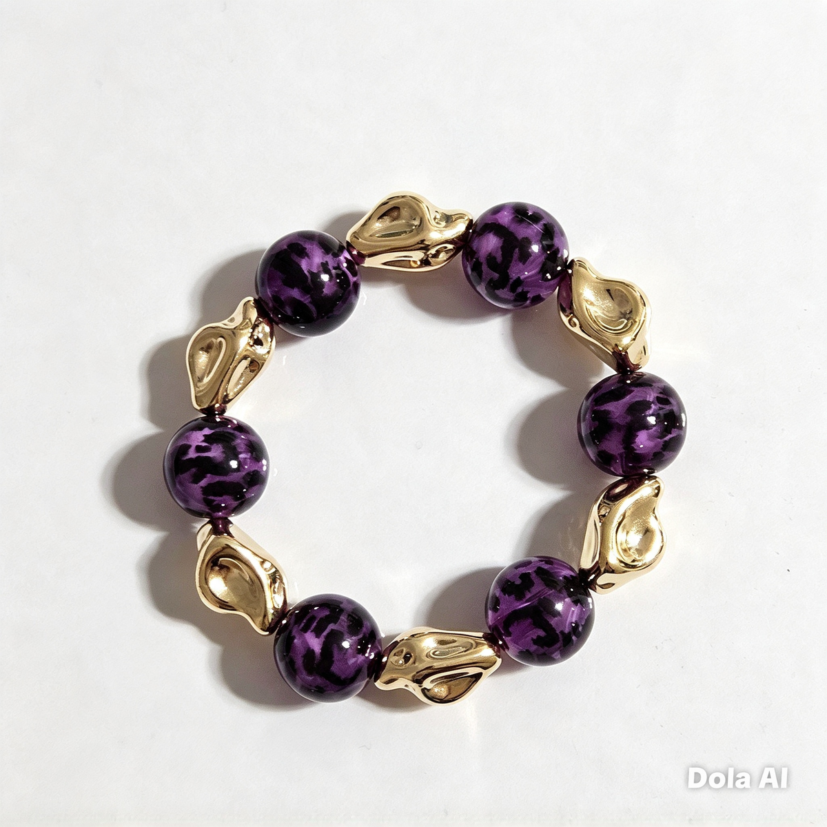 Handmade Cheetah Print Bracelet for Women – Chunky Elastic Beaded Bracelet with Gold Detail, UK Jewellery Gift