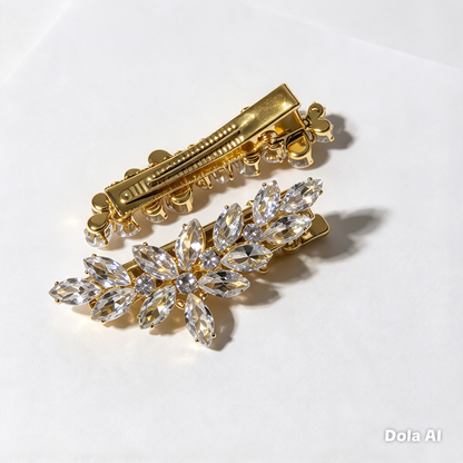 Gold-Tone Crystal Floral Hair Clips – Set of 2
