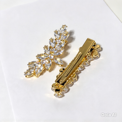 Gold-Tone Crystal Floral Hair Clips – Set of 2
