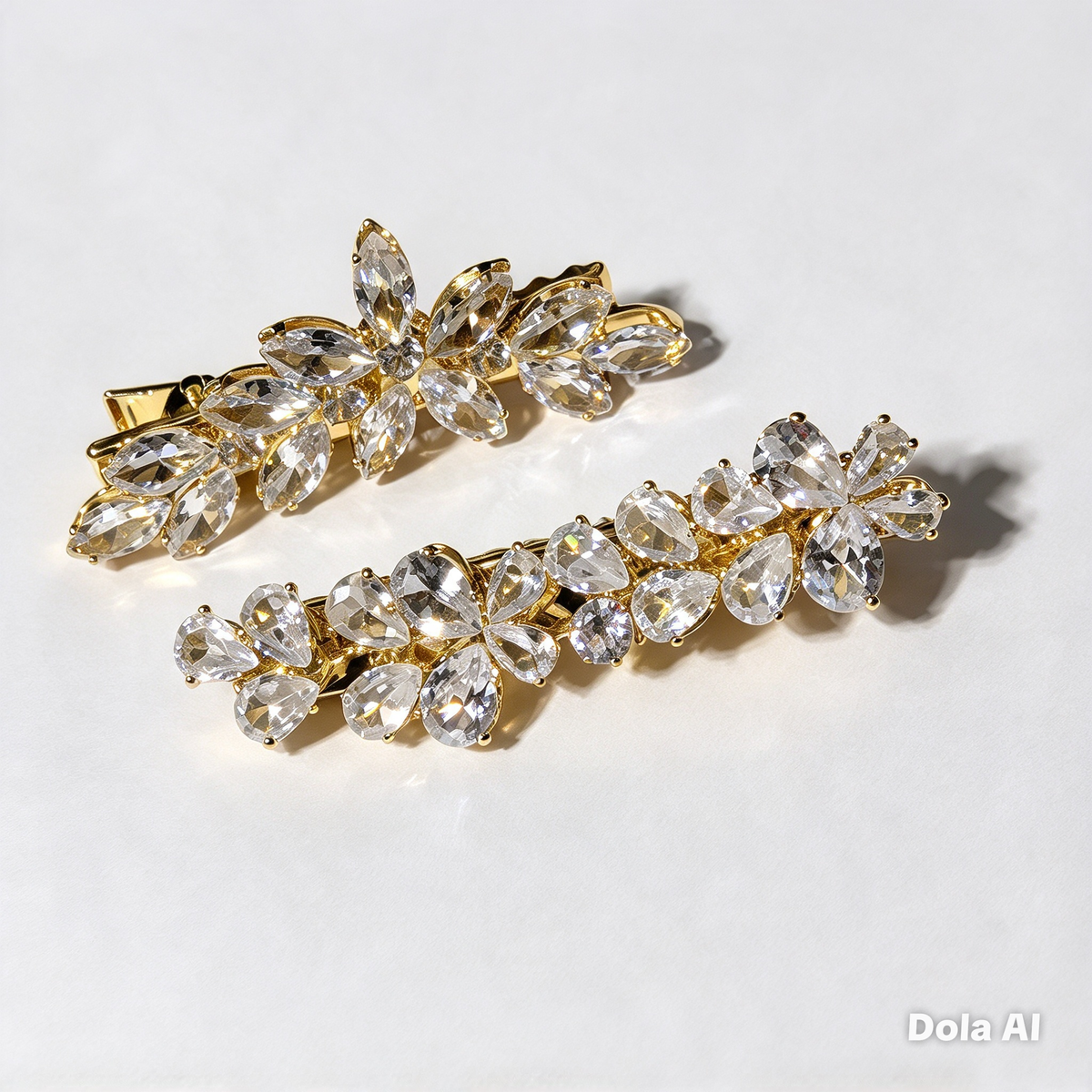 Gold-Tone Crystal Floral Hair Clips – Set of 2