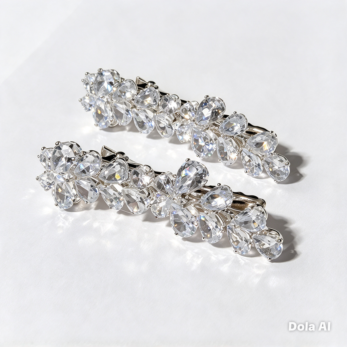 Silver Crystal Floral Hair Clips — Set of 2 | Bridal & Special Occasion Hair Accessories