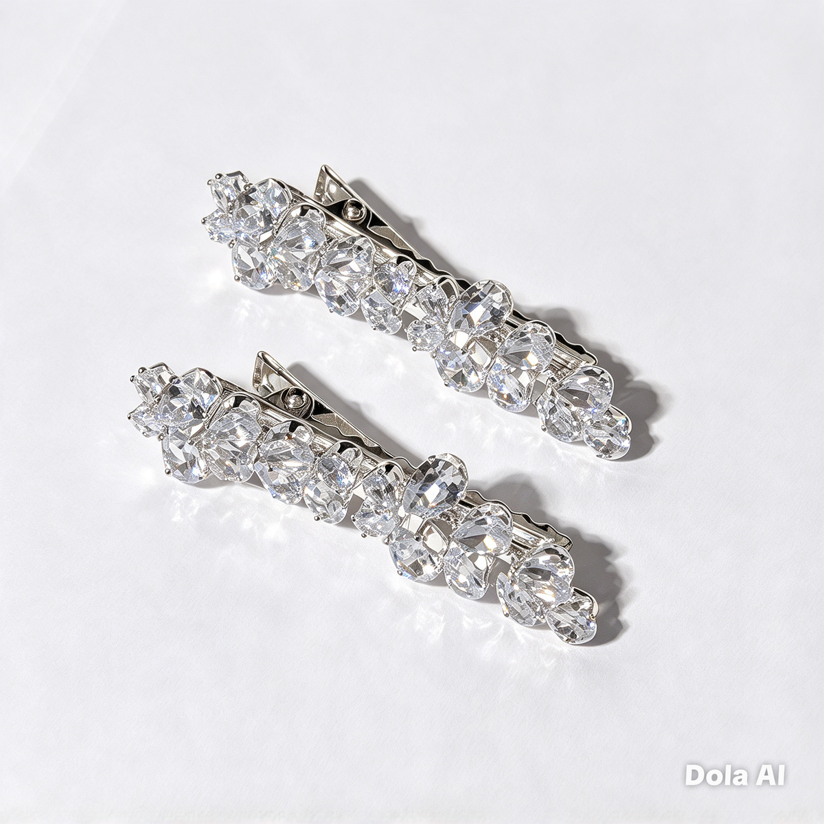 Silver Crystal Floral Hair Clips — Set of 2 | Bridal & Special Occasion Hair Accessories