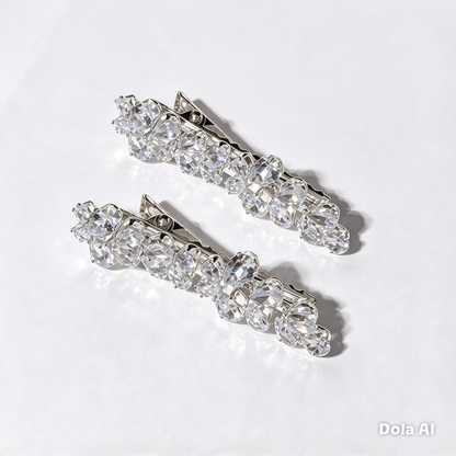 Silver Crystal Floral Hair Clips — Set of 2 | Bridal & Special Occasion Hair Accessories