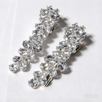 Silver Crystal Floral Hair Clips — Set of 2 | Bridal & Special Occasion Hair Accessories