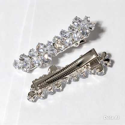 Silver Crystal Floral Hair Clips — Set of 2 | Bridal & Special Occasion Hair Accessories