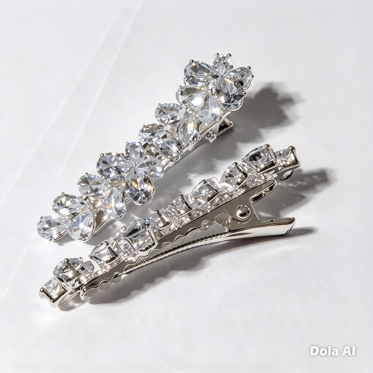 Silver Crystal Floral Hair Clips — Set of 2 | Bridal & Special Occasion Hair Accessories