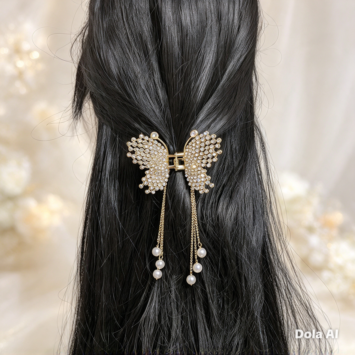 Gold Butterfly Crystal Hair Claw Clip for Women