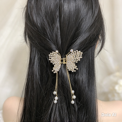 Gold Butterfly Crystal Hair Claw Clip for Women