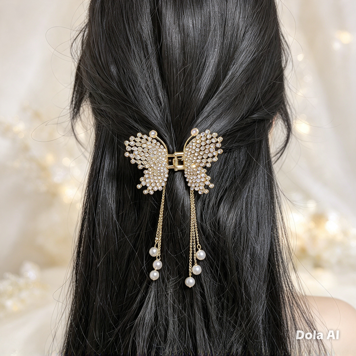 Gold Butterfly Crystal Hair Claw Clip for Women