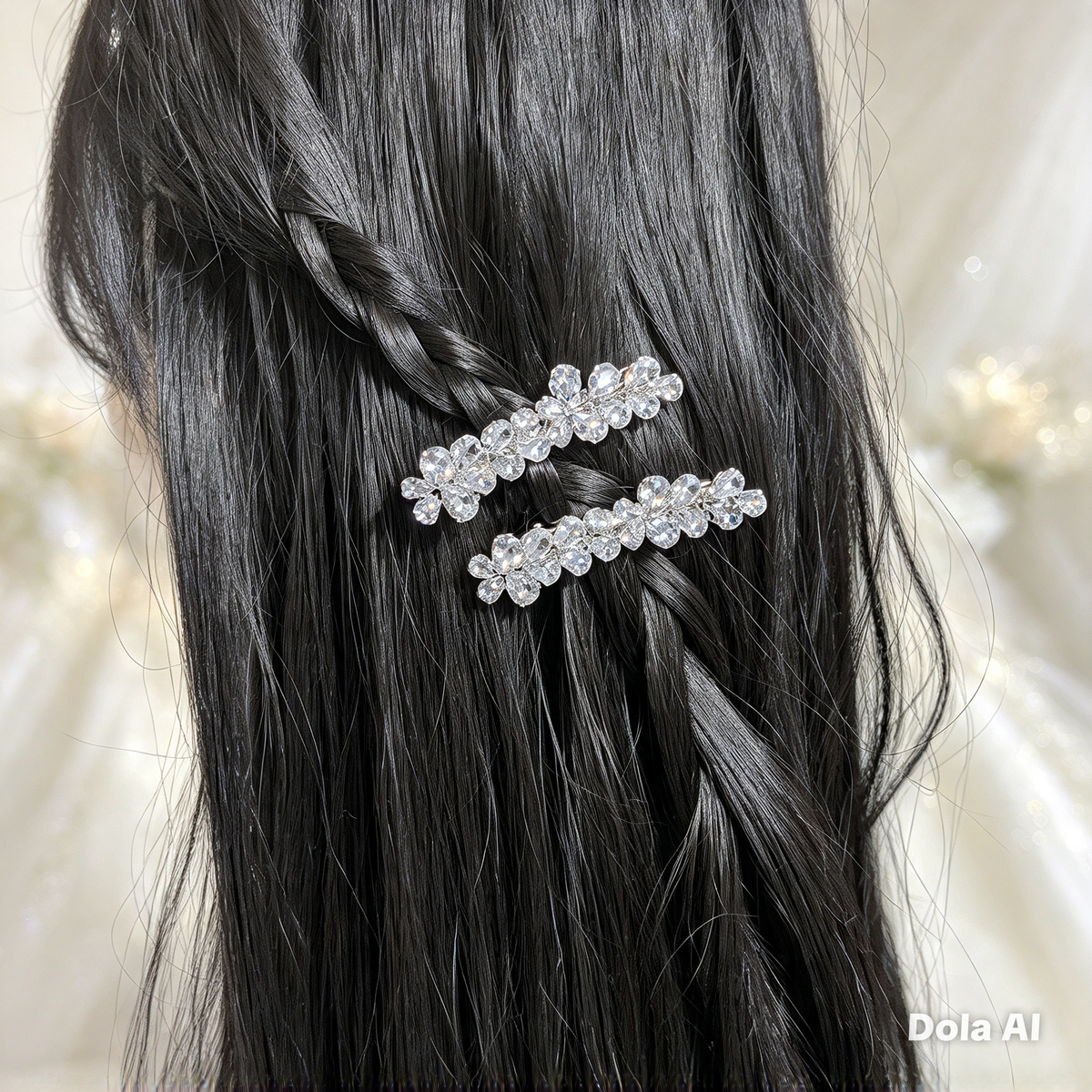 Silver Crystal Floral Hair Clips — Set of 2 | Bridal & Special Occasion Hair Accessories