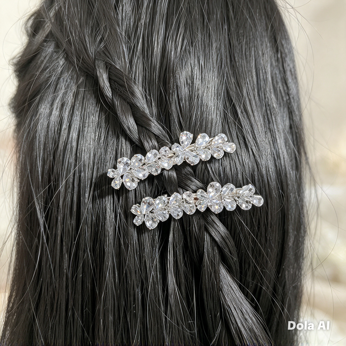 Silver Crystal Floral Hair Clips — Set of 2 | Bridal & Special Occasion Hair Accessories
