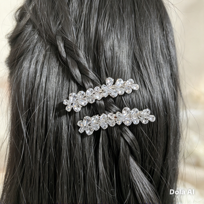 Silver Crystal Floral Hair Clips — Set of 2 | Bridal & Special Occasion Hair Accessories