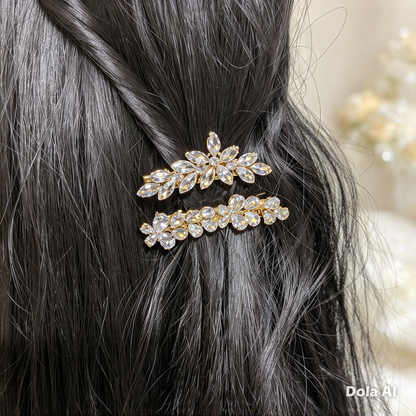 Gold-Tone Crystal Floral Hair Clips – Set of 2