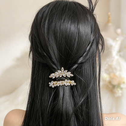 Gold-Tone Crystal Floral Hair Clips – Set of 2