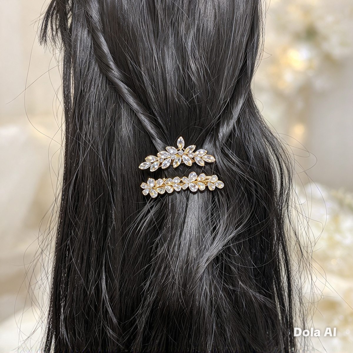 Gold-Tone Crystal Floral Hair Clips – Set of 2