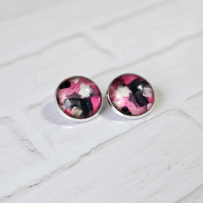 Abstract Paint Stroke Clip-On Earrings – 16mm Cabochon | Non-Pierced | Hypoallergenic
