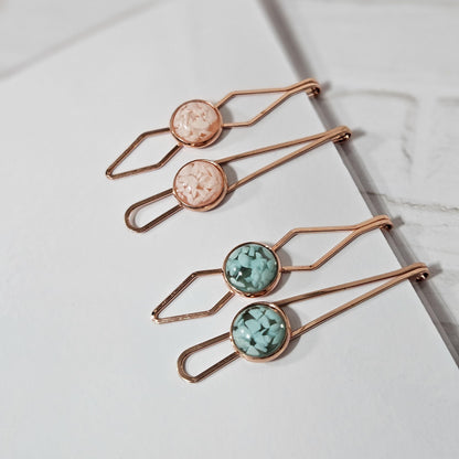 Decorative Bobby Pins for Women, Decorated Rose Gold Statement Hair Slides