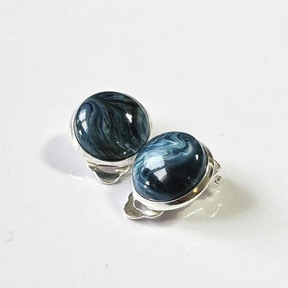 Marble Resin Hair Clip & Earring Set | Blue Green Cabochon | French Barrette | Clip-On Earrings | Handmade Silver Jewellery