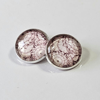Flower Clip On Earrings | Silver Tone Cabochon, Non Pierced