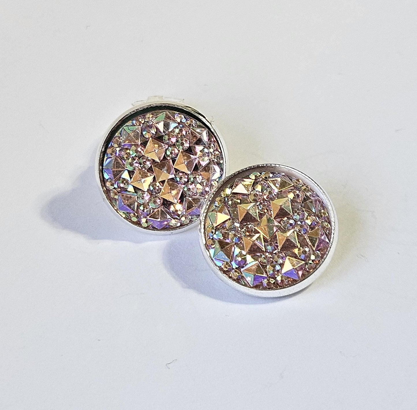 Sparkly Clip-On Earrings | Handmade Silver Cabochon | Non-Pierced | Available in 6 Colours