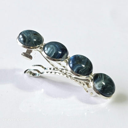 Green Marble French Barrette: Silver-tone hair accessories for women