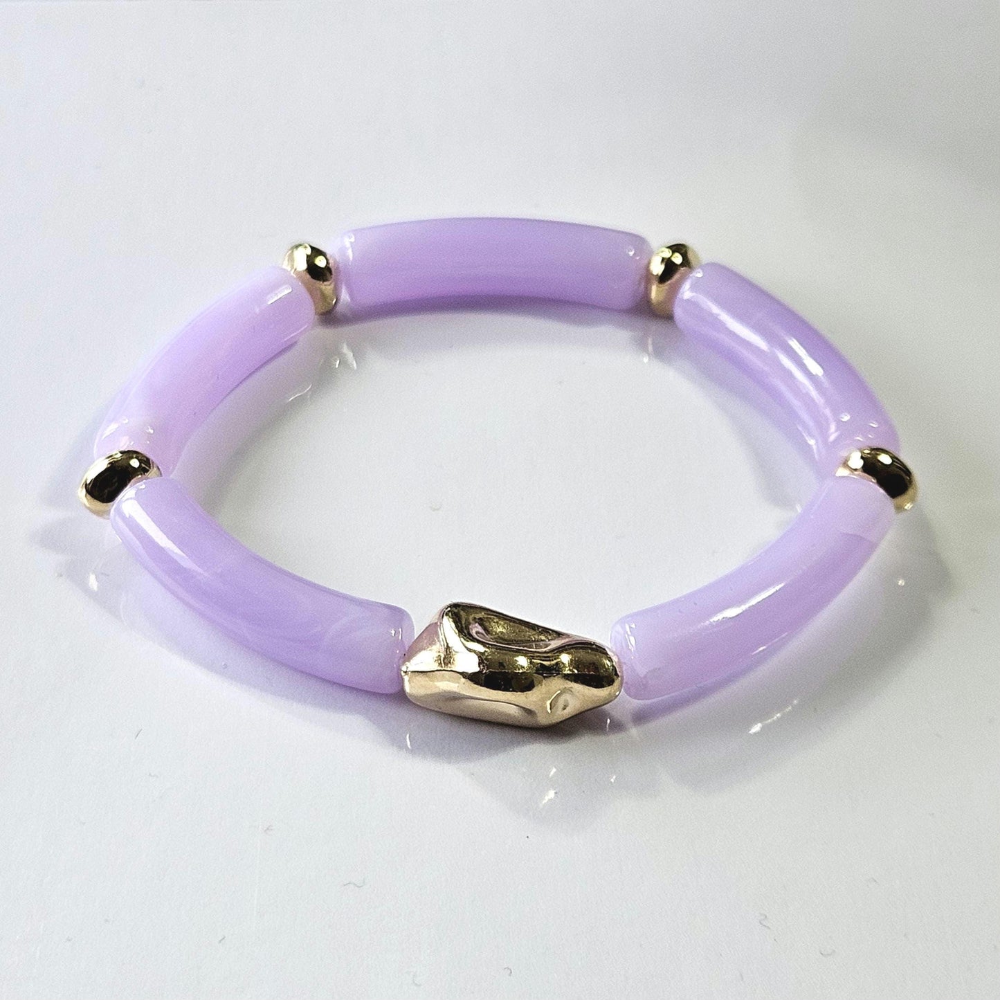 Elastic beaded bangle Bracelet, 2 set Gold detail Bracelet for women, Purple pink and gold bracelet set