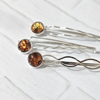 Silver Bobby Pin Set of 3, iridescent Cabochon Hair Pins, Minimal Hair Accessories