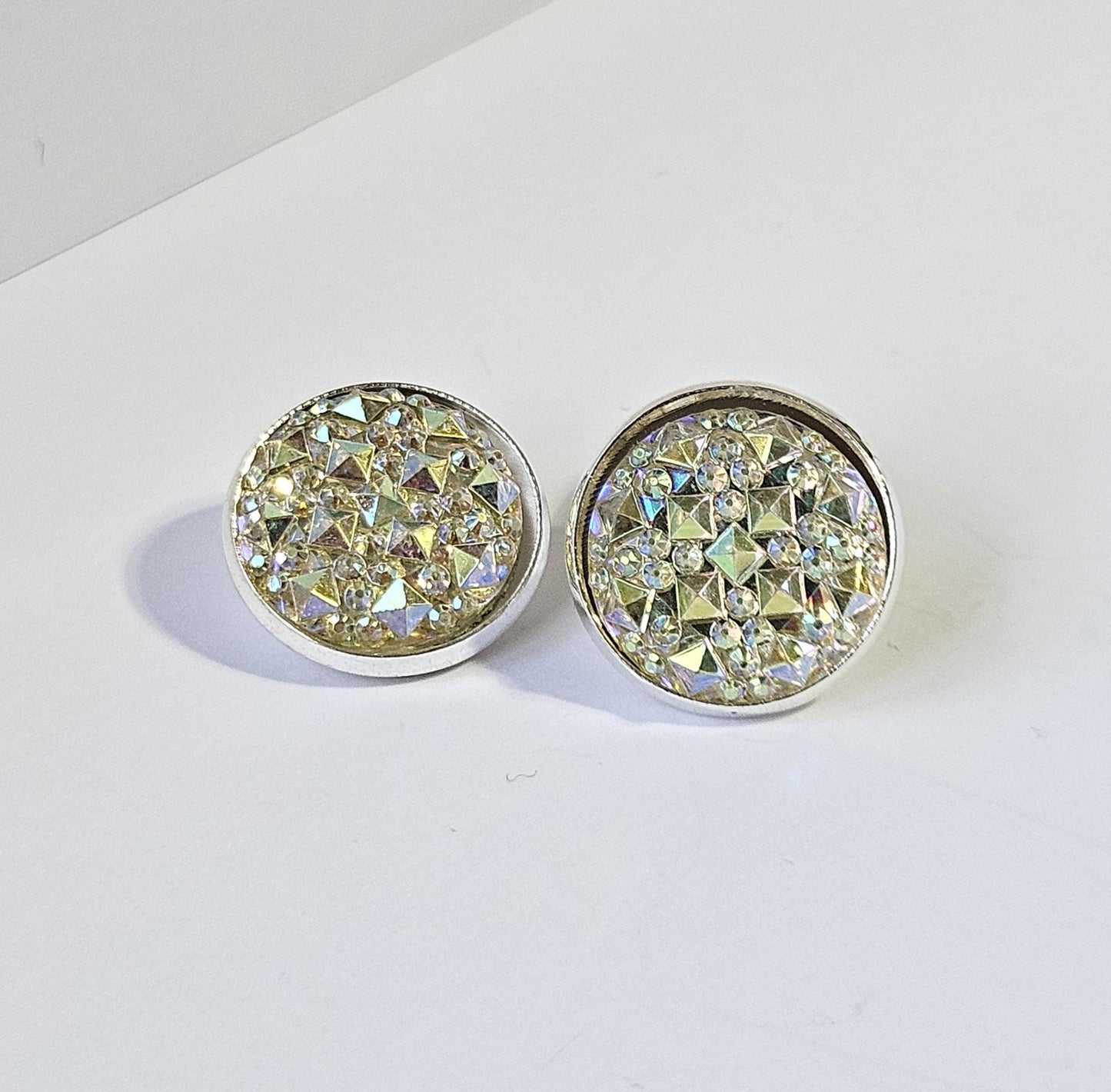 Sparkly Clip-On Earrings | Handmade Silver Cabochon | Non-Pierced | Available in 6 Colours