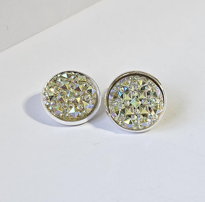 Sparkly Clip-On Earrings | Handmade Silver Cabochon | Non-Pierced | Available in 6 Colours