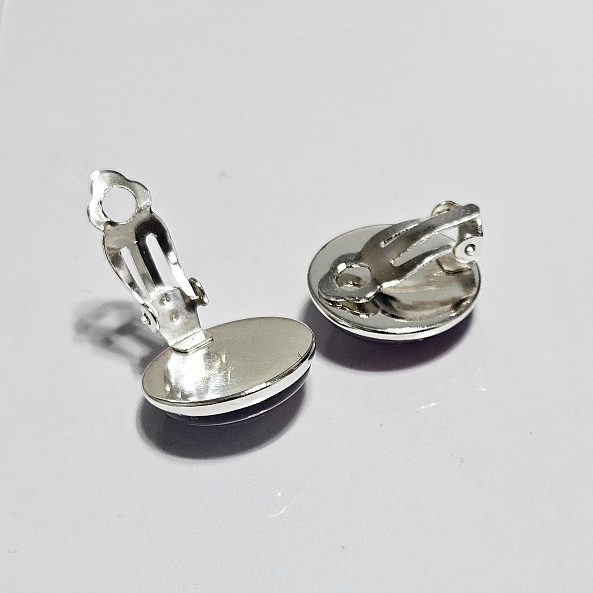 Blue Floral Clip-On Earrings | Silver Tone Cabochon, Non-Pierced