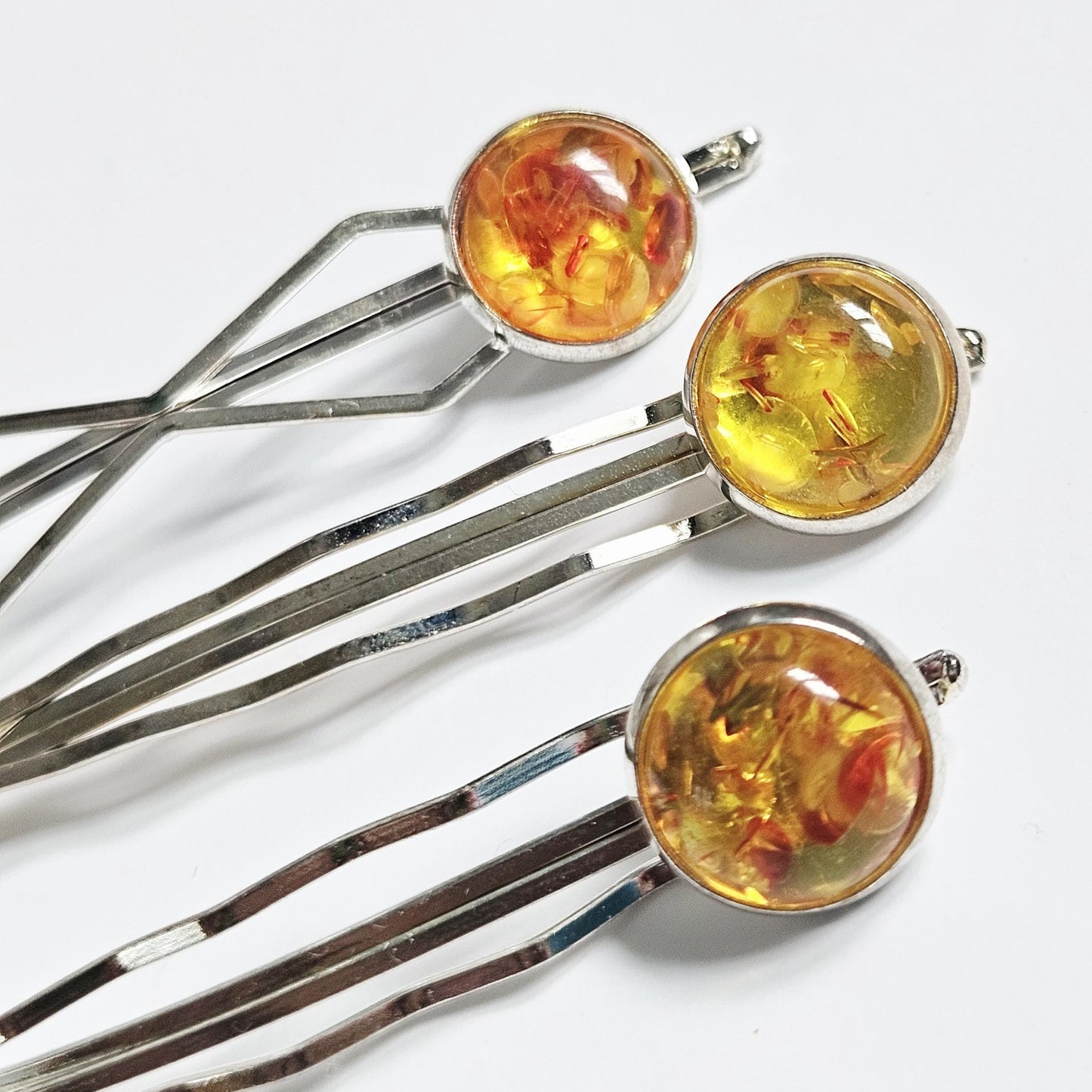 Trendy Bobby Pin Hair Slides: Silver Cabochon Clips, Set of 3