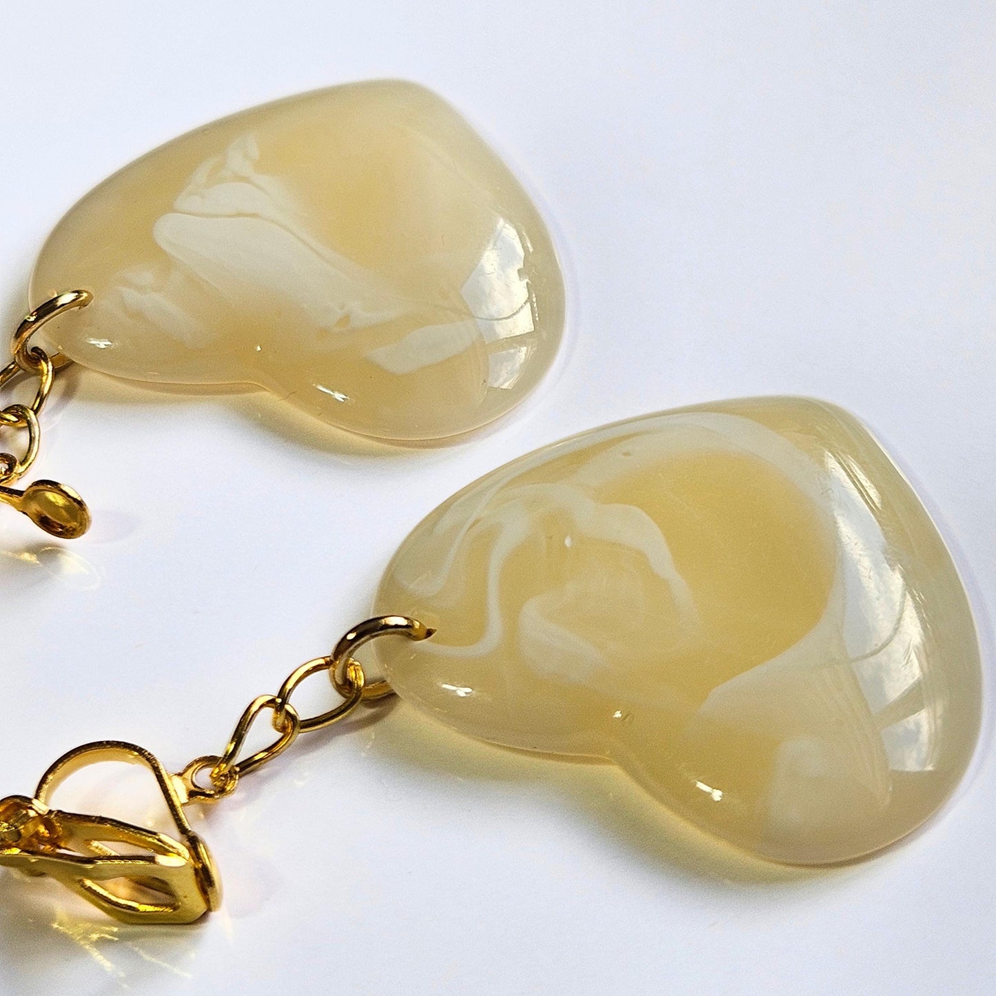 Acrylic Marble Heart Clip-On Earrings – Gold Tone | Non-Pierced
