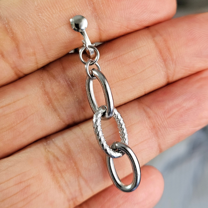 Silver Chain Hoop Clip-On Earrings | Hammered Mix Link Design