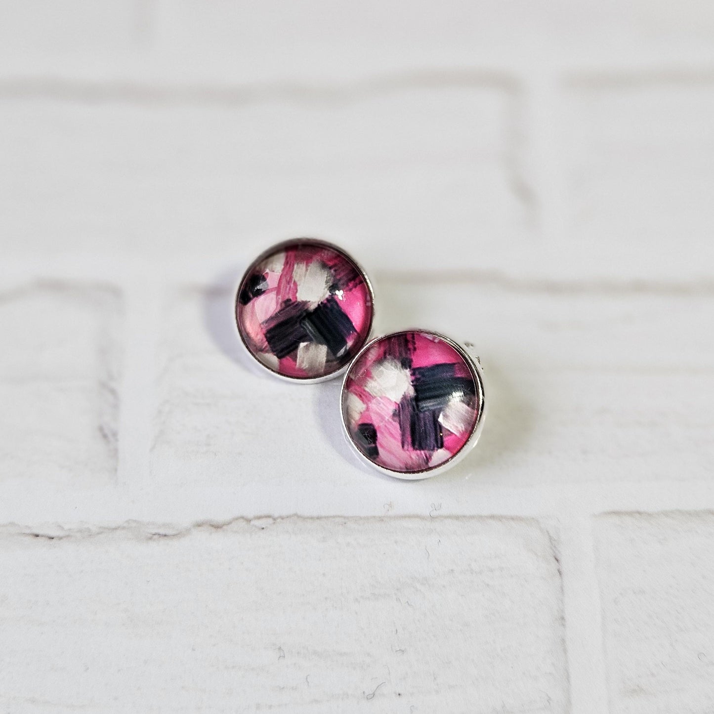 Abstract Paint Stroke Clip-On Earrings – 16mm Cabochon | Non-Pierced | Hypoallergenic