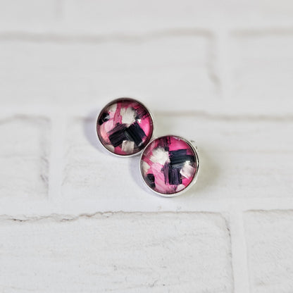 Abstract Paint Stroke Clip-On Earrings – 16mm Cabochon | Non-Pierced | Hypoallergenic