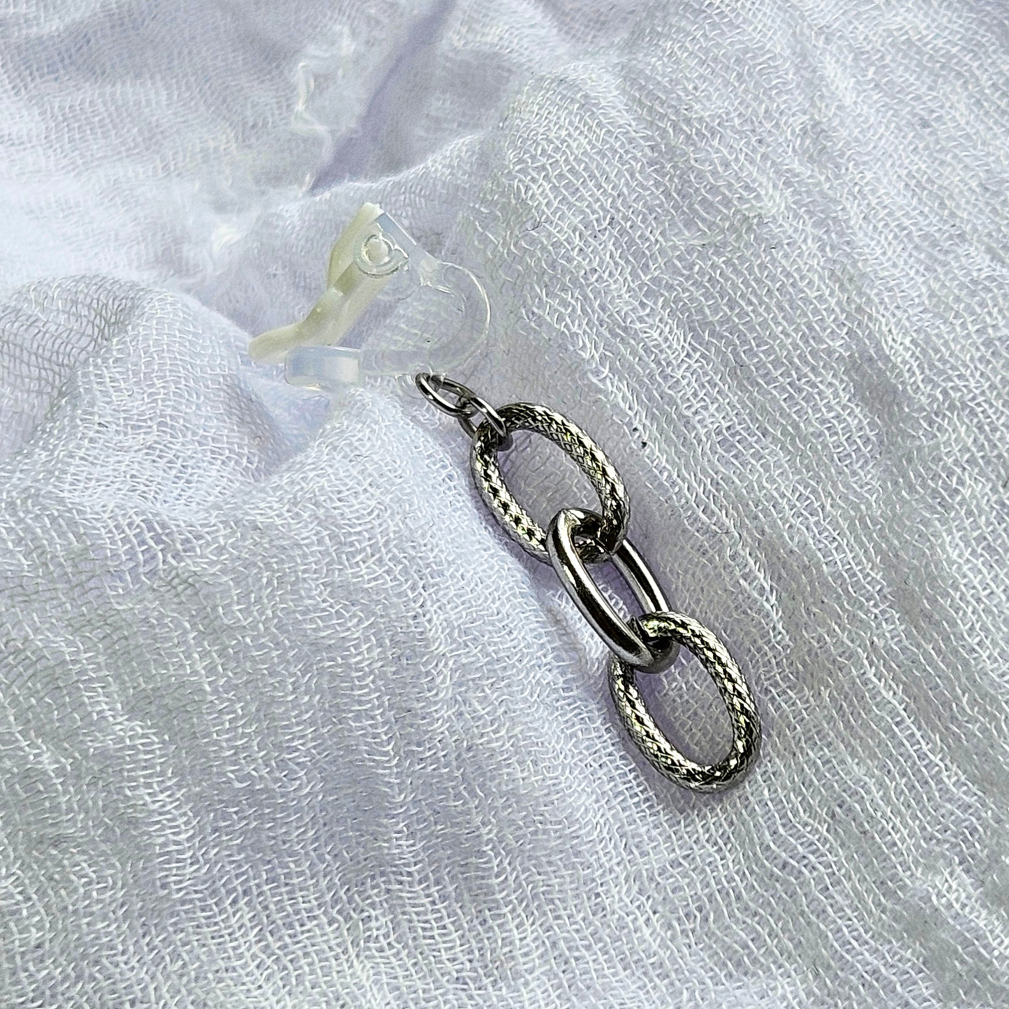 Silver Chain Hoop Clip-On Earrings | Hammered Mix Link Design