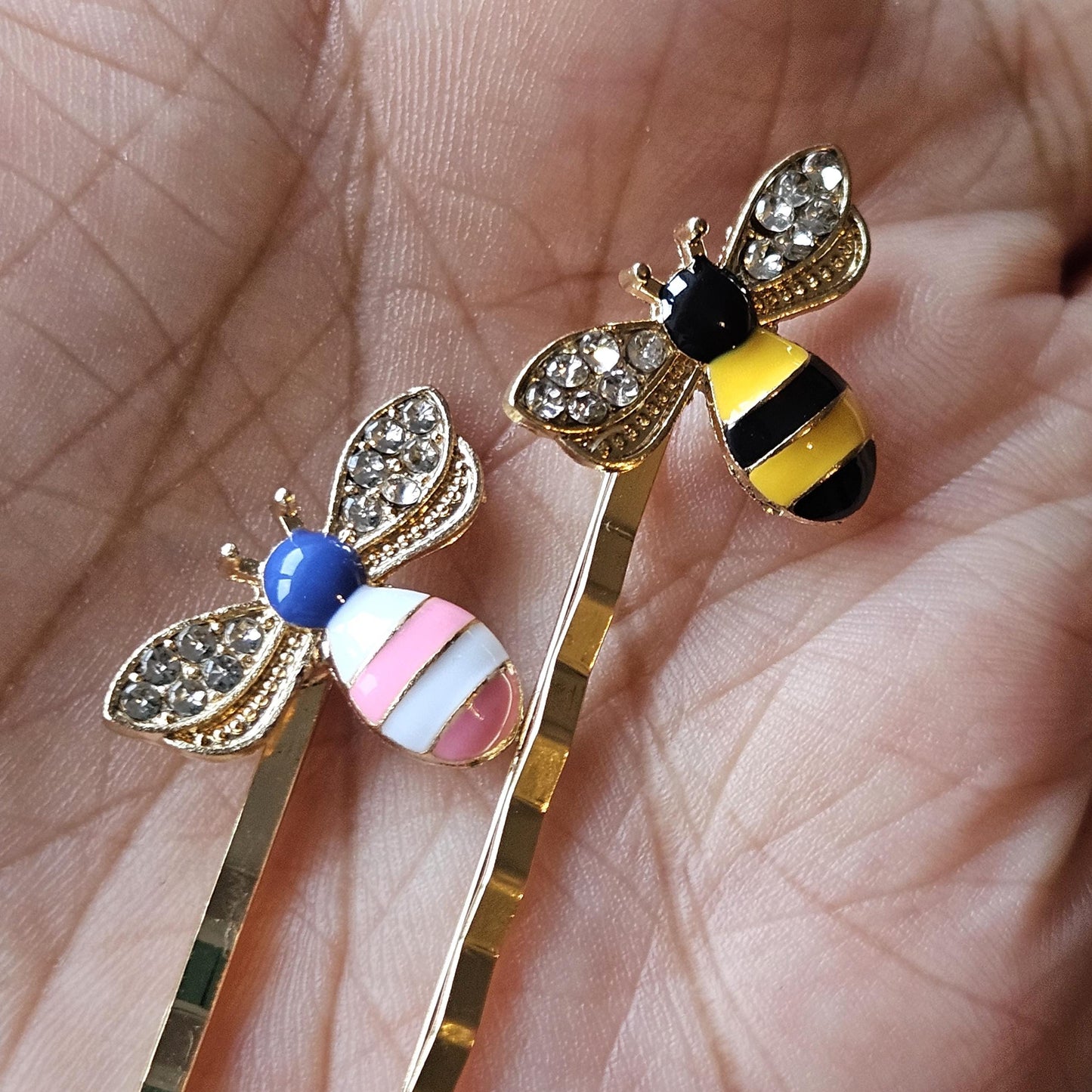 Enamel Bee Bobby Pins: Boho Hair Slides, Gold Copper (Set of 2)