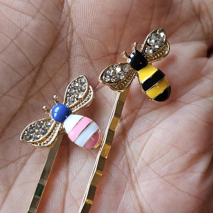 Enamel Bee Bobby Pins: Boho Hair Slides, Gold Copper (Set of 2)