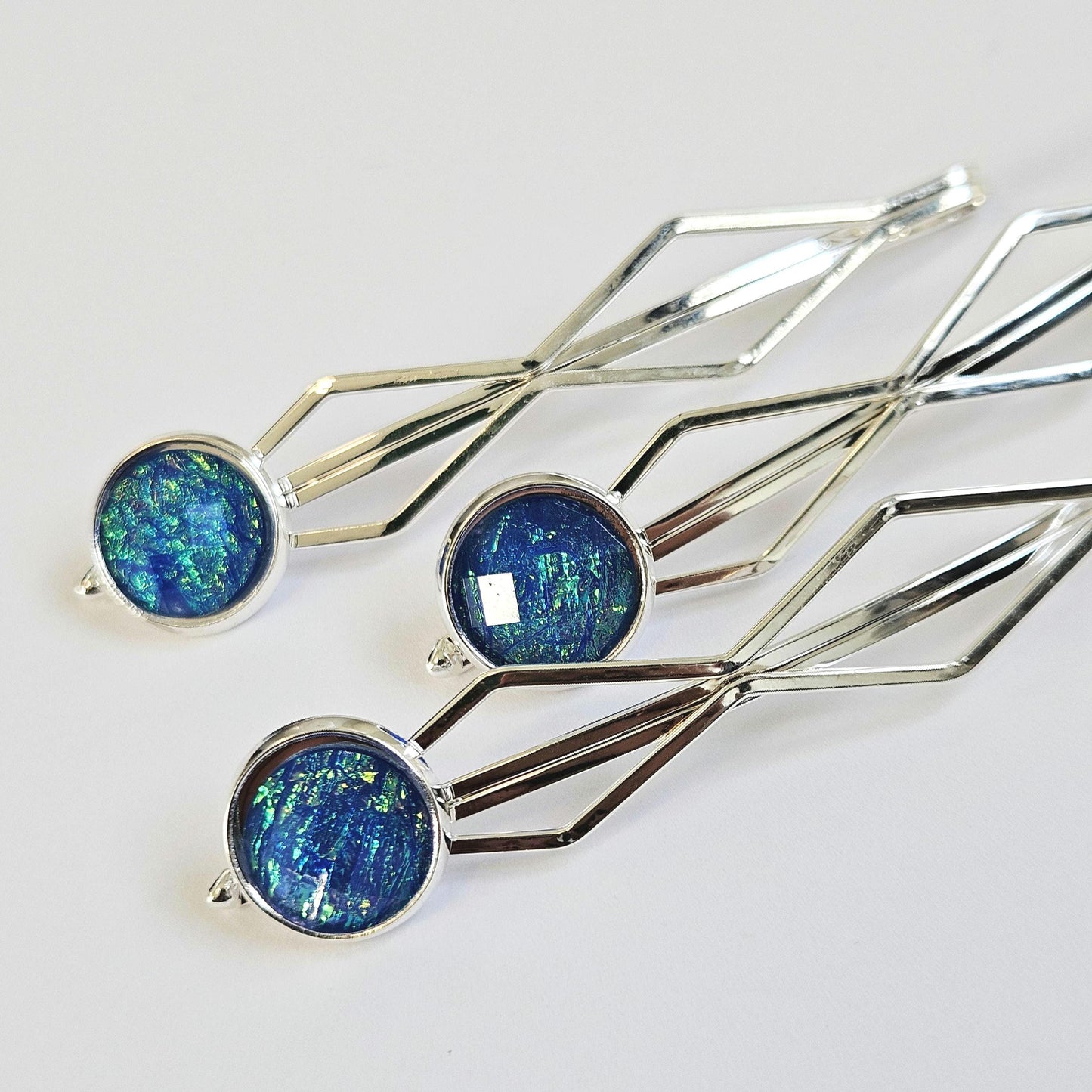 Decorative bobby pins Hair Slides: Colorful Cabochon Bobby Pins, Silver Tone (Set of 3)