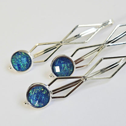 Decorative bobby pins Hair Slides: Colorful Cabochon Bobby Pins, Silver Tone (Set of 3)