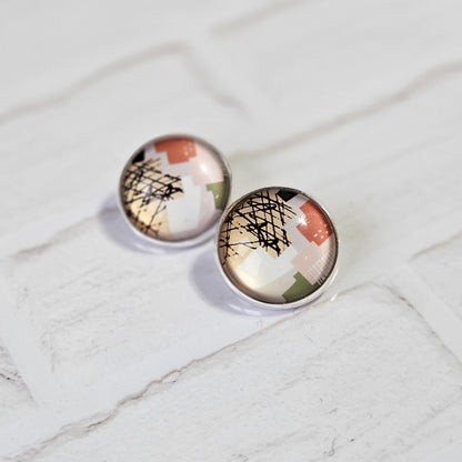 Neutral Abstract Clip-On Earrings – Green, Beige & Terracotta | Non-Pierced