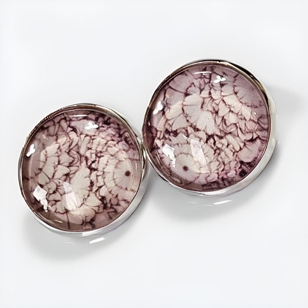 Flower Clip On Earrings | Silver Tone Cabochon, Non Pierced