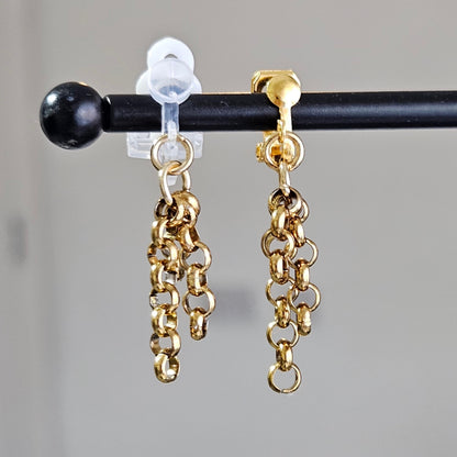 Stainless Steel Dangle Chain Clip-On Earrings – 3cm Drop | Non-Pierced