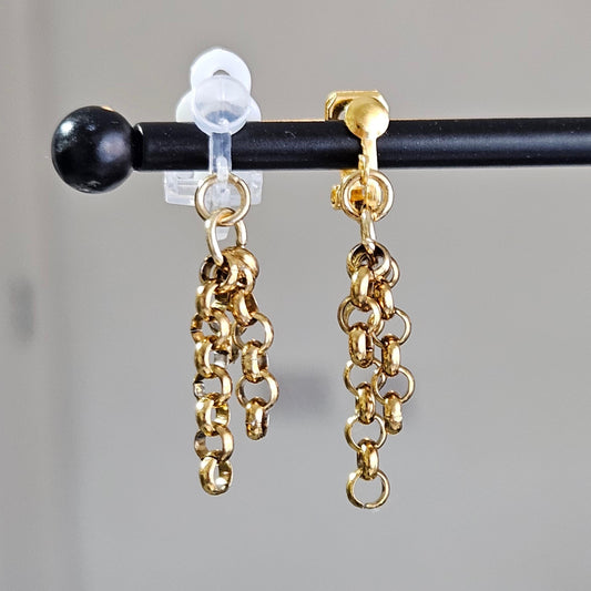 Stainless Steel Dangle Chain Clip-On Earrings – 3cm Drop | Non-Pierced