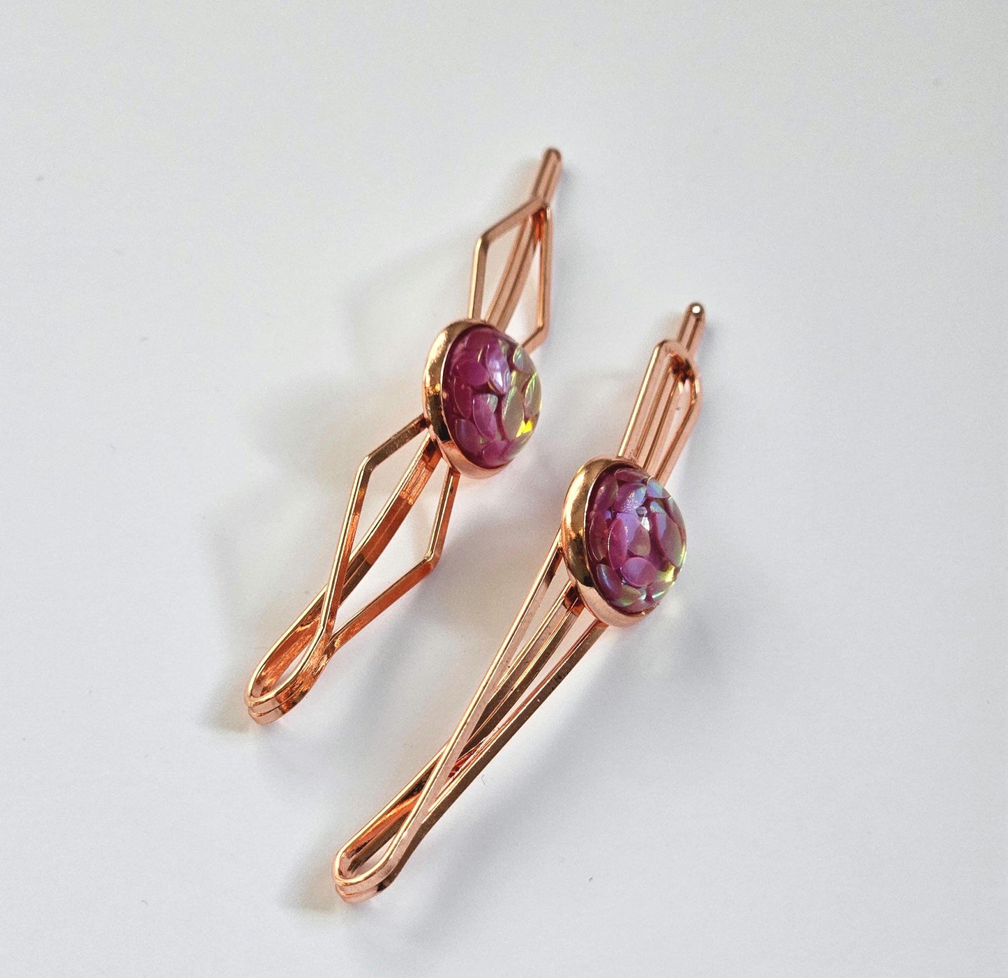 Iridescent Bobby pin Hair Slides: Rose Gold Bobby Pins set of 2, Women's Hair Accessory