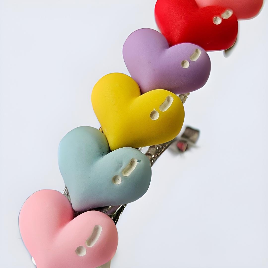 Pastel Heart Barrette Hair Clip – 9cm | Colourful | Non-Pierced