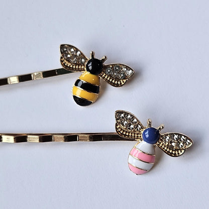 Enamel Bee Bobby Pins: Boho Hair Slides, Gold Copper (Set of 2)
