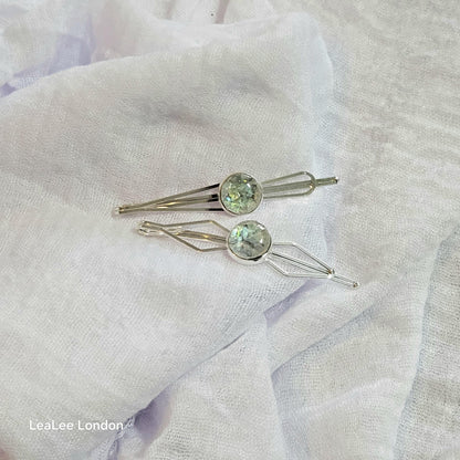Iridescent Cabochon Hair Slides: Silver Hair Pins (Set of 2)