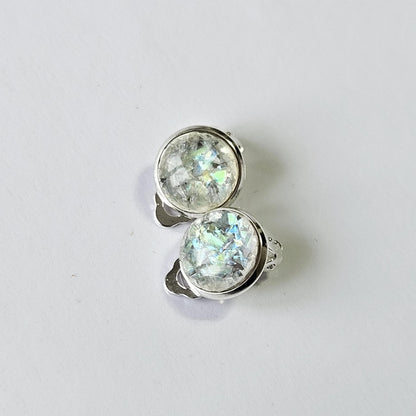 Iridescent Cabochon Clip-On Earrings – 12mm | Non-Pierced | Silver Tone